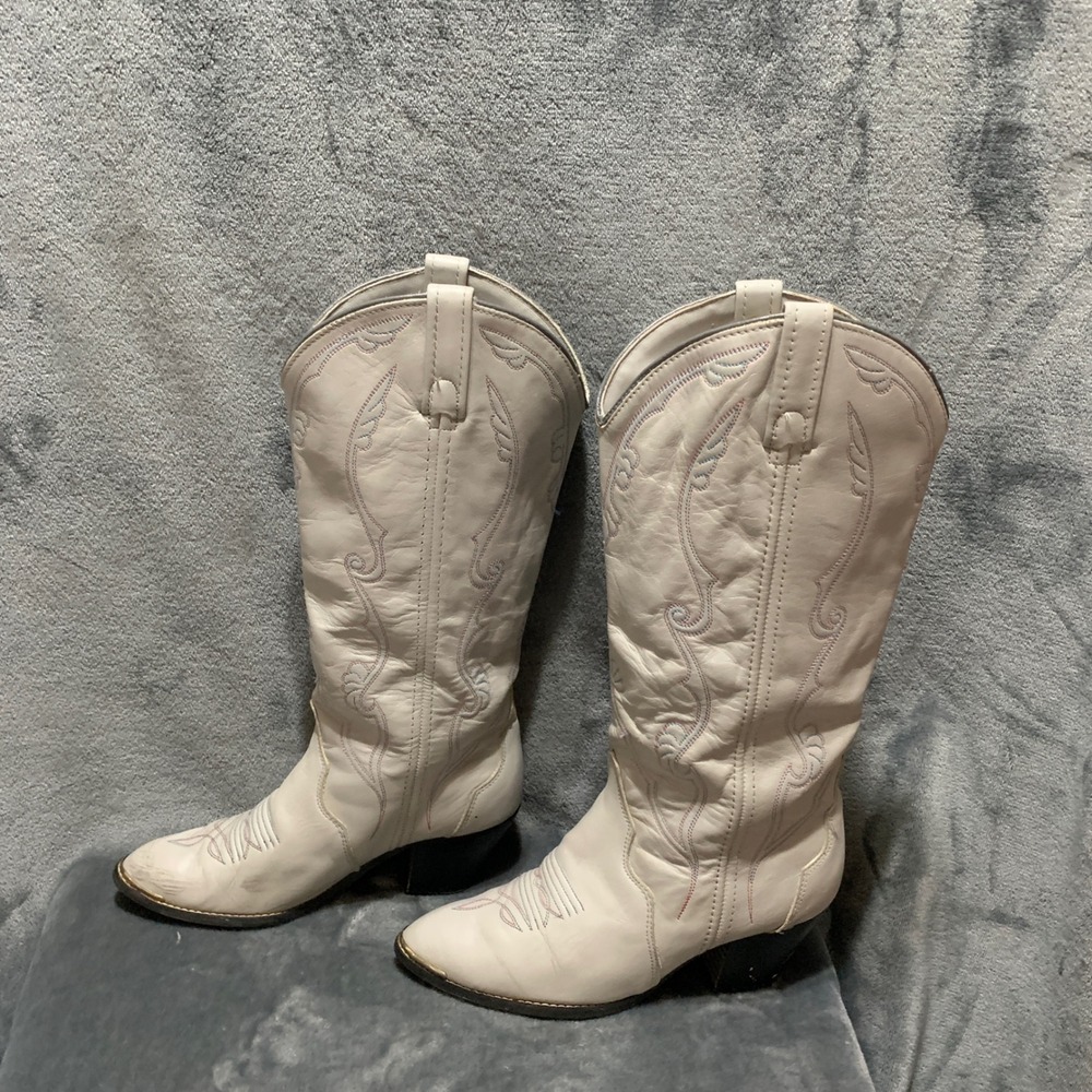 Acme Vintage Gray Leather Western Cowboy Boots Women 6 M USA Made 497001 0615